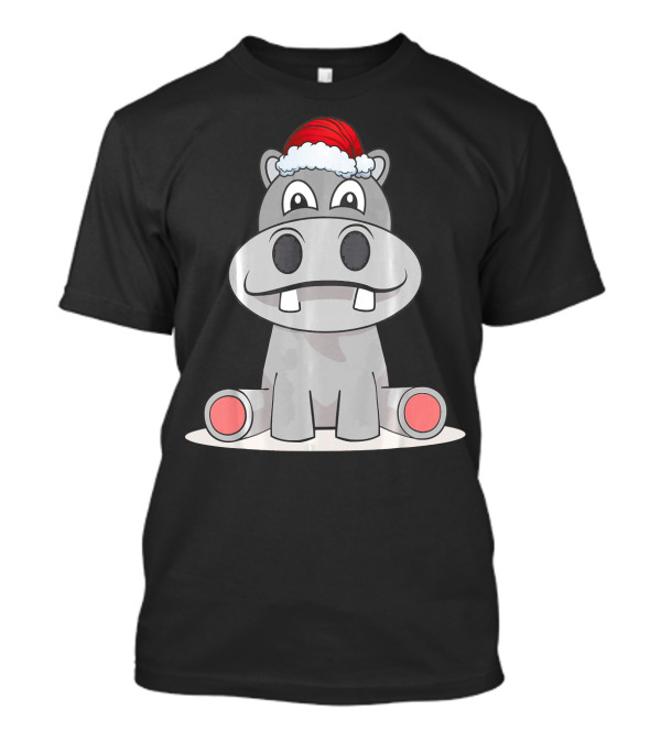 Hippopotamus Christmas Happy Hippo Santa Hat T-Shirt