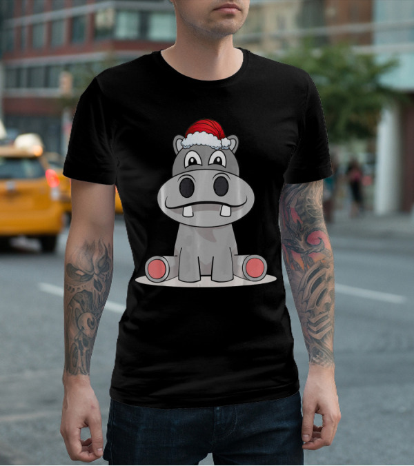 Hippopotamus Christmas Happy Hippo Santa Hat T-Shirt
