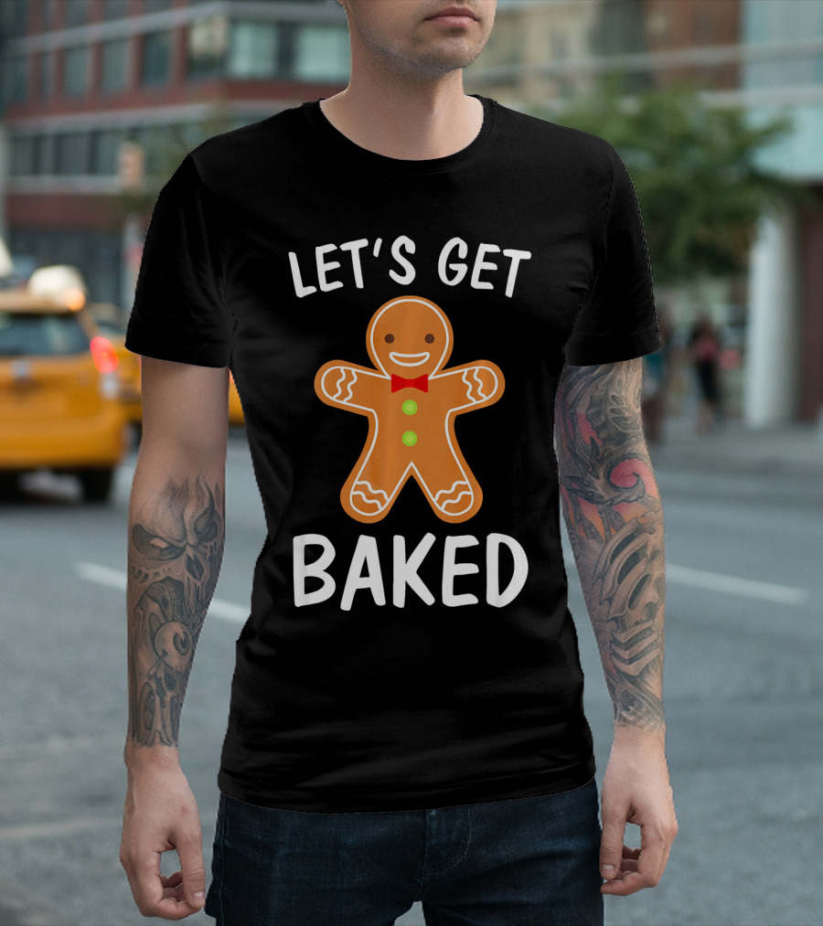Let's Get Baked Funny Holiday Cookie Christmas Gingerbread Bow Tie T-Shirt