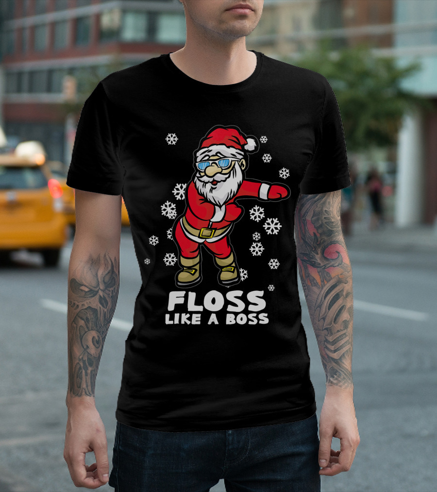 Floss Like A Boss Funny Dancing Santa Christmas Snowflakes T-Shirt
