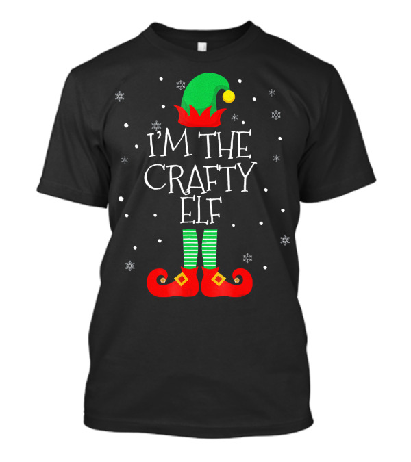 I'M THE CRAFTY ELF Snowflakes Festive Green Hat With Red Shoes T-Shirt