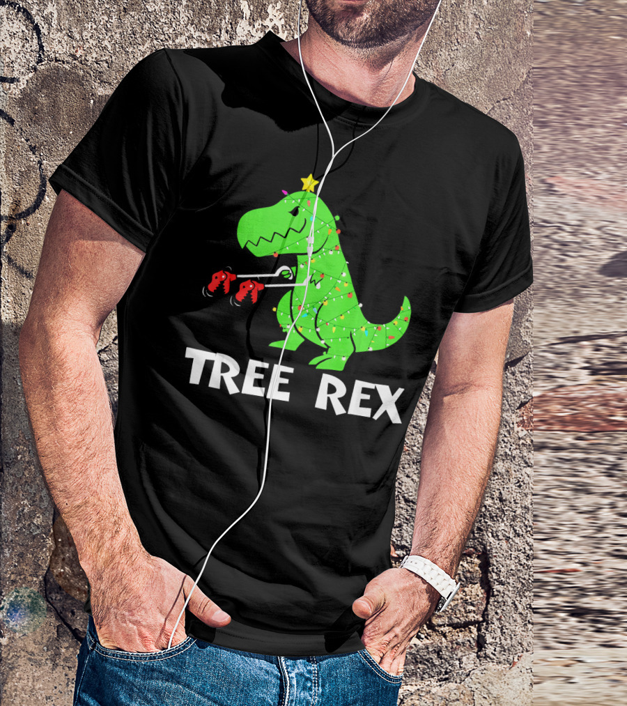 Tree Rex Funny Christmas Dinos Wrapped In Lights T-Shirt