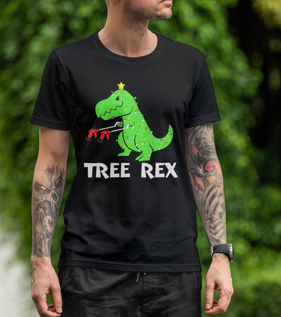 Tree Rex Funny Christmas Dinos Wrapped In Lights T-Shirt