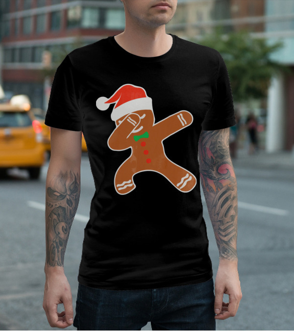 Funny Dabbing Gingerbread With Santa Hat T-Shirt