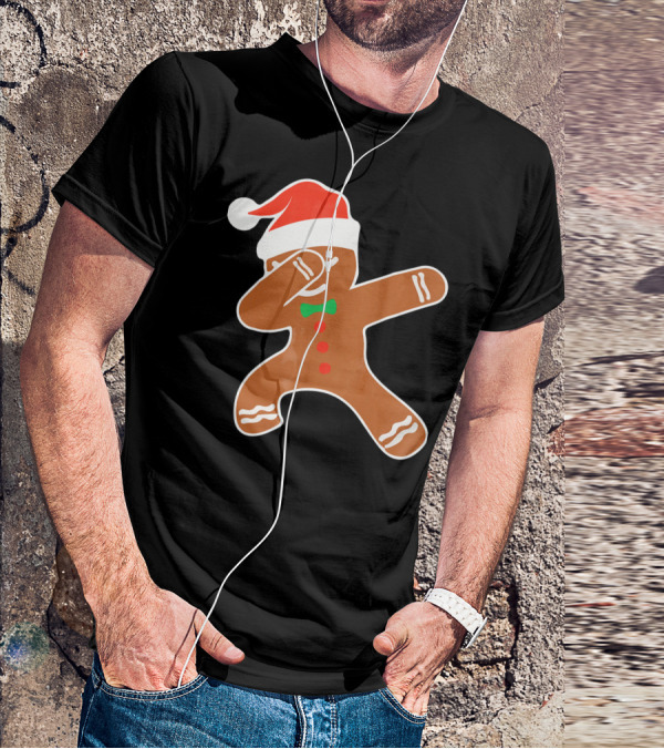 Funny Dabbing Gingerbread With Santa Hat T-Shirt