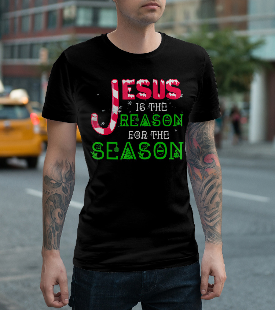 Jesus Is The Reason For The Season Christmas Candy Cane Snowflakes T-Shirt