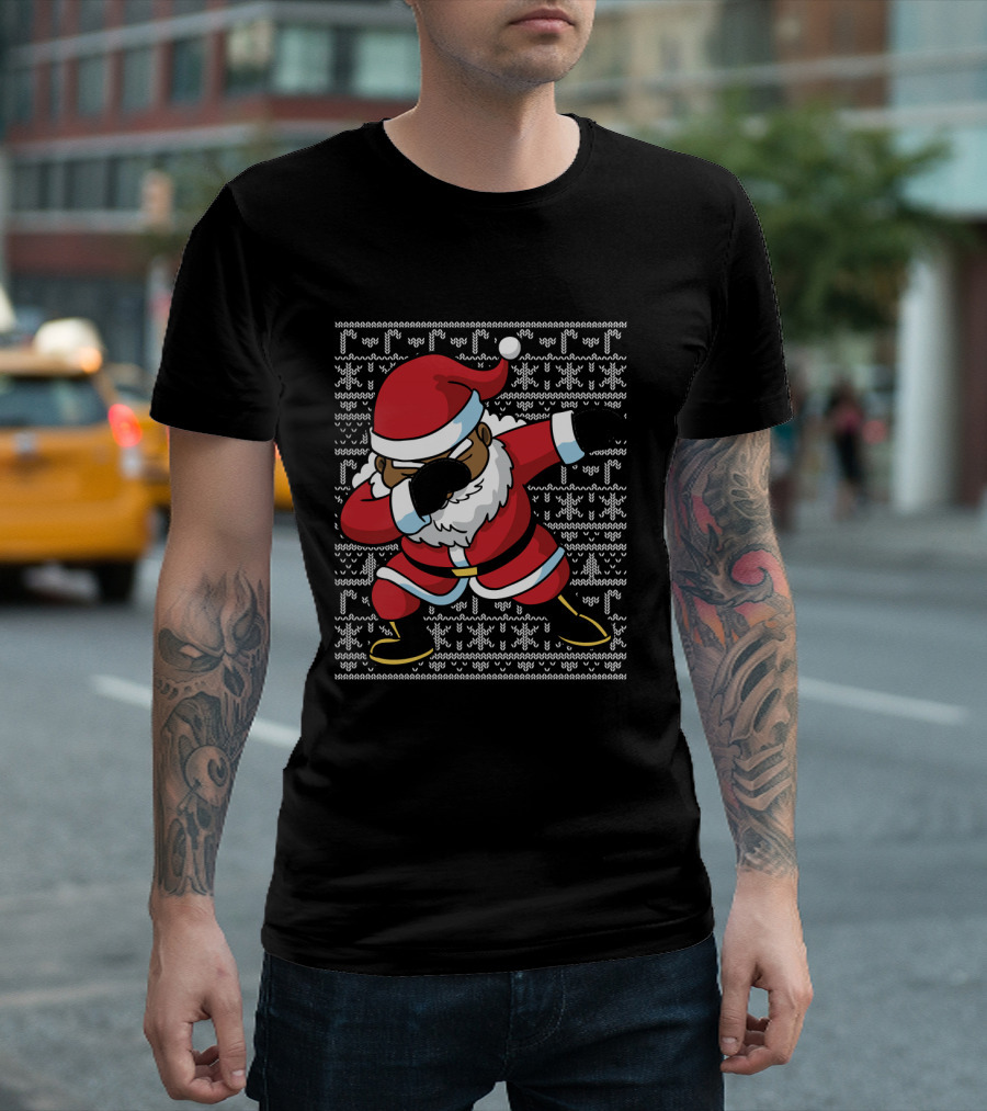 Christmas Black Santa Dabbing Ugly T-Shirt