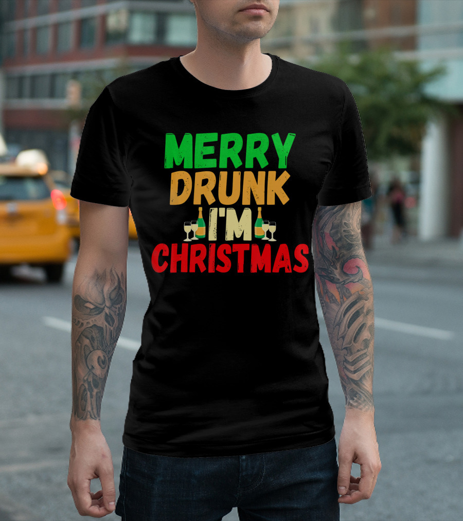 Merry Drunk I'm Christmas Winter Holiday Drinking T-Shirt