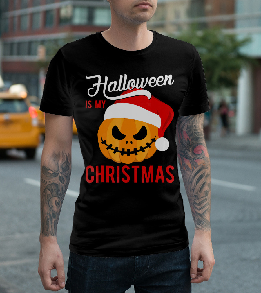 Halloween Is My Christmas Pumpkin Santa Hat T-Shirt