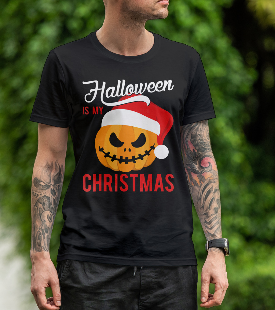 Halloween Is My Christmas Pumpkin Santa Hat T-Shirt