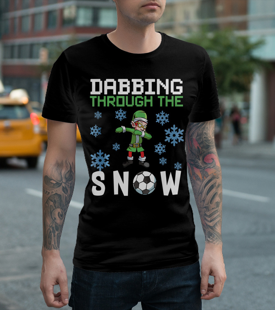 Dabbing Through The Snow Elf Soccer with Snowflakes and Soccer Ball T-Shirt