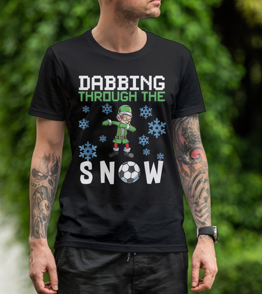 Dabbing Through The Snow Elf Soccer With Snowflakes And Soccer Ball T-Shirt
