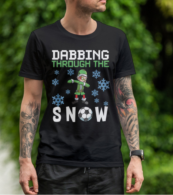 Dabbing Through The Snow Elf Soccer With Snowflakes And Soccer Ball T-Shirt