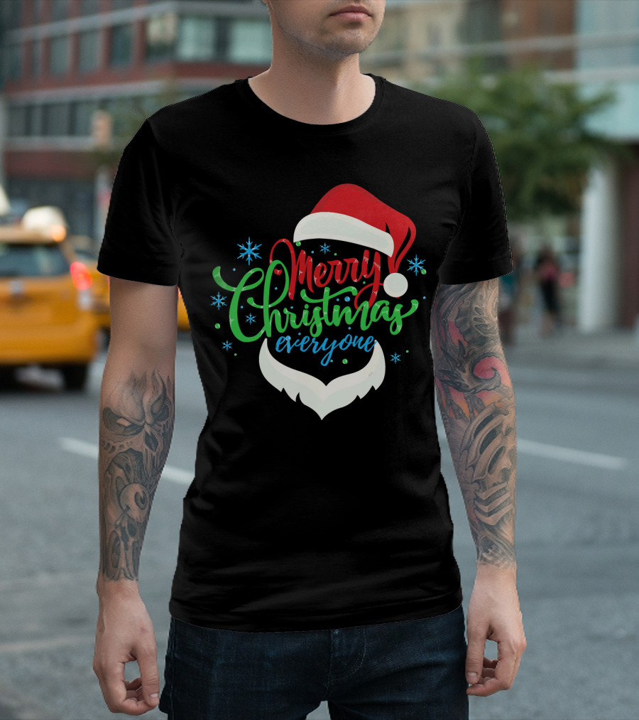 Merry Christmas Everyone Santa Hat With Beard T-Shirt