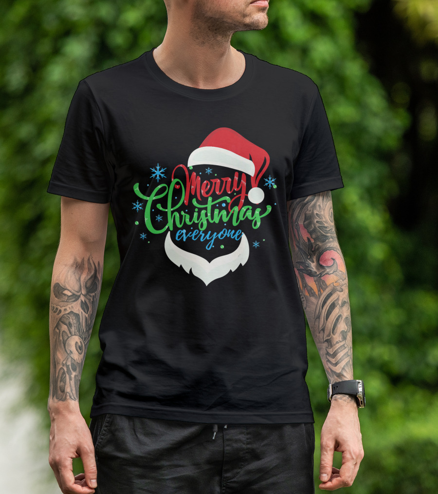 Merry Christmas Everyone Santa Hat With Beard T-Shirt