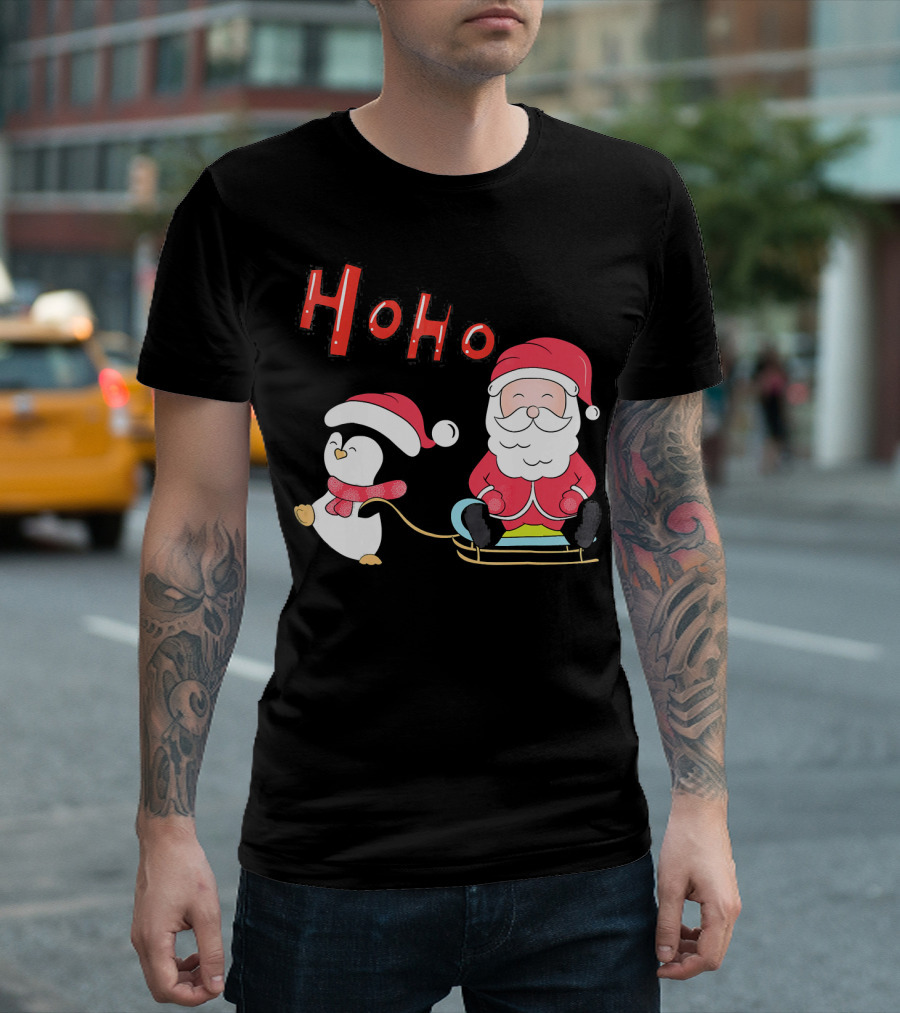 Ho Ho Santa Penguin Merry Christmas Happy Family T-Shirt