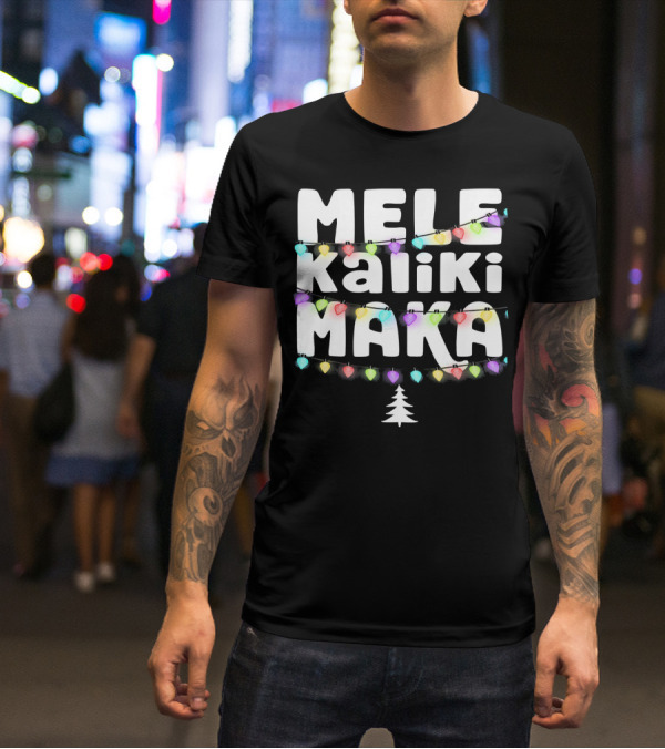 Mele Kalikimaka Hawaiian Christmas Festive Lights Tree T-Shirt