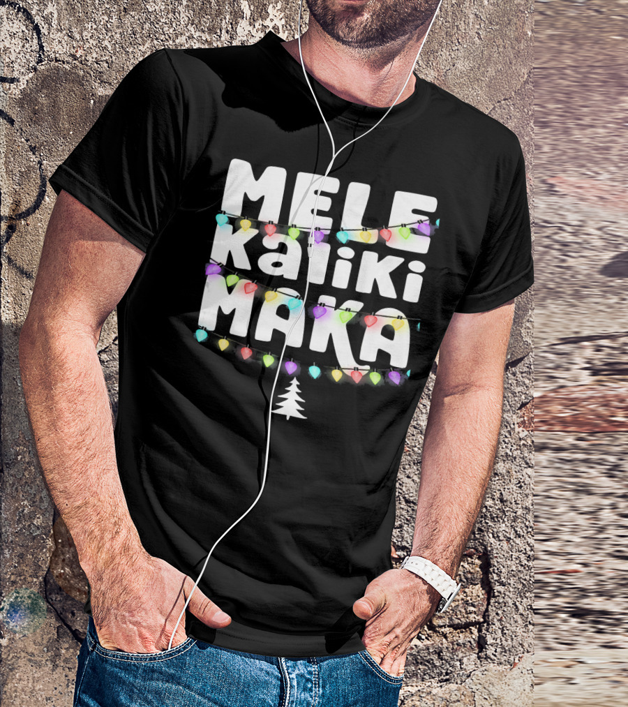 Mele Kalikimaka Hawaiian Christmas Festive Lights Tree T-Shirt
