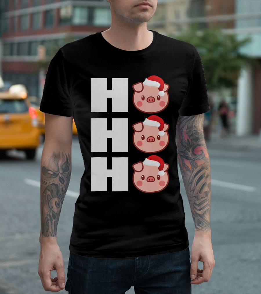 HO HO HO Santa Hat Funny Pig Christmas T-Shirt