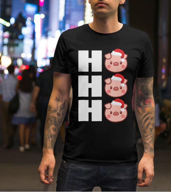 HO HO HO Santa Hat Funny Pig Christmas T-Shirt