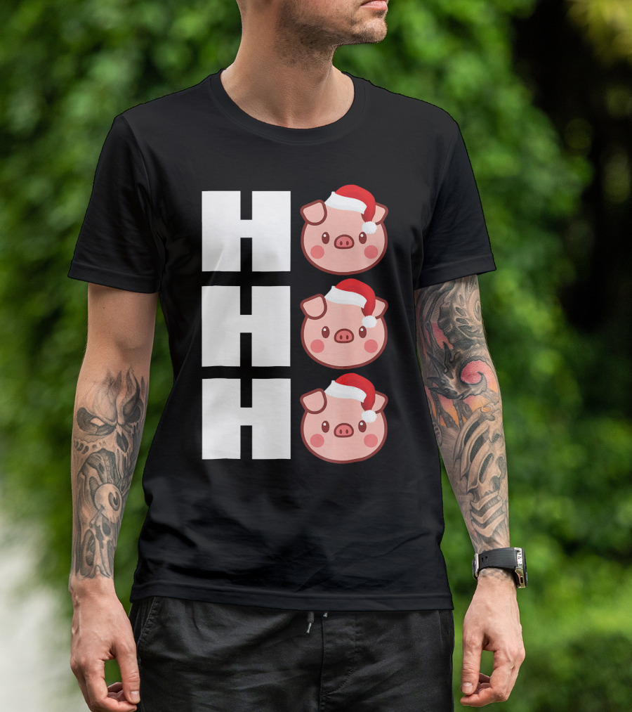 HO HO HO Santa Hat Funny Pig Christmas T-Shirt