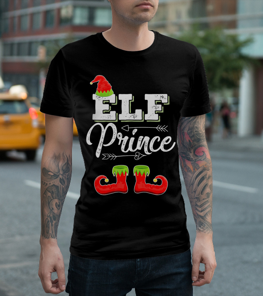 Prince Elf Matching Family Christmas Cos Elf Prince Hat Boots Holiday T-Shirt