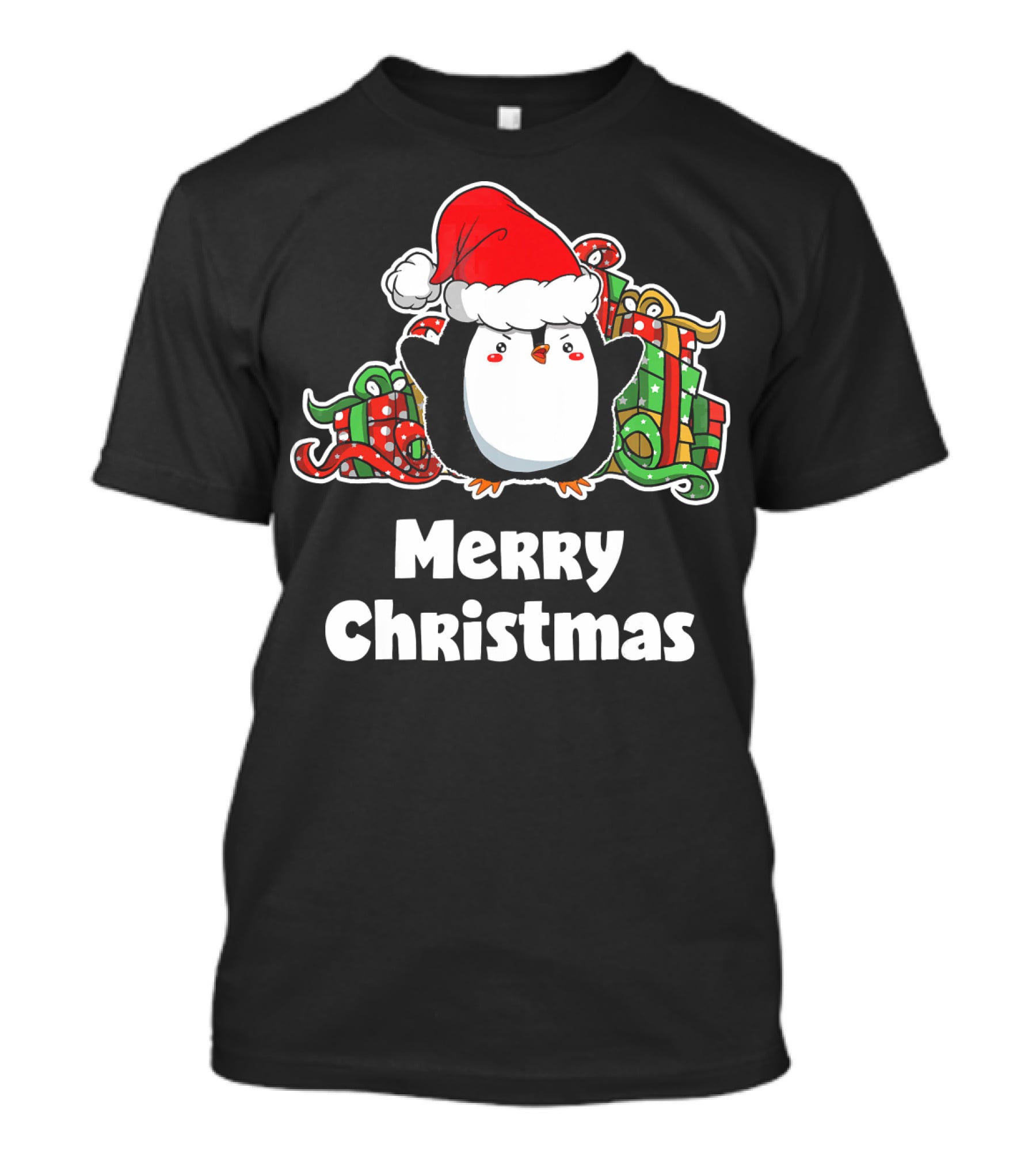 Merry Christmas Penguin Santa Hat Gift Wrapping T-Shirt