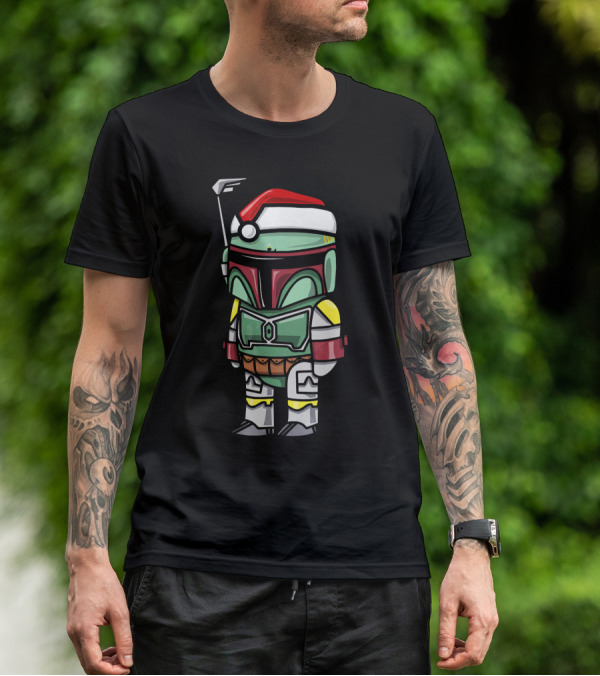 Boba Fett Wearing Santa Hat Star Wars Cartoon Character T-Shirt