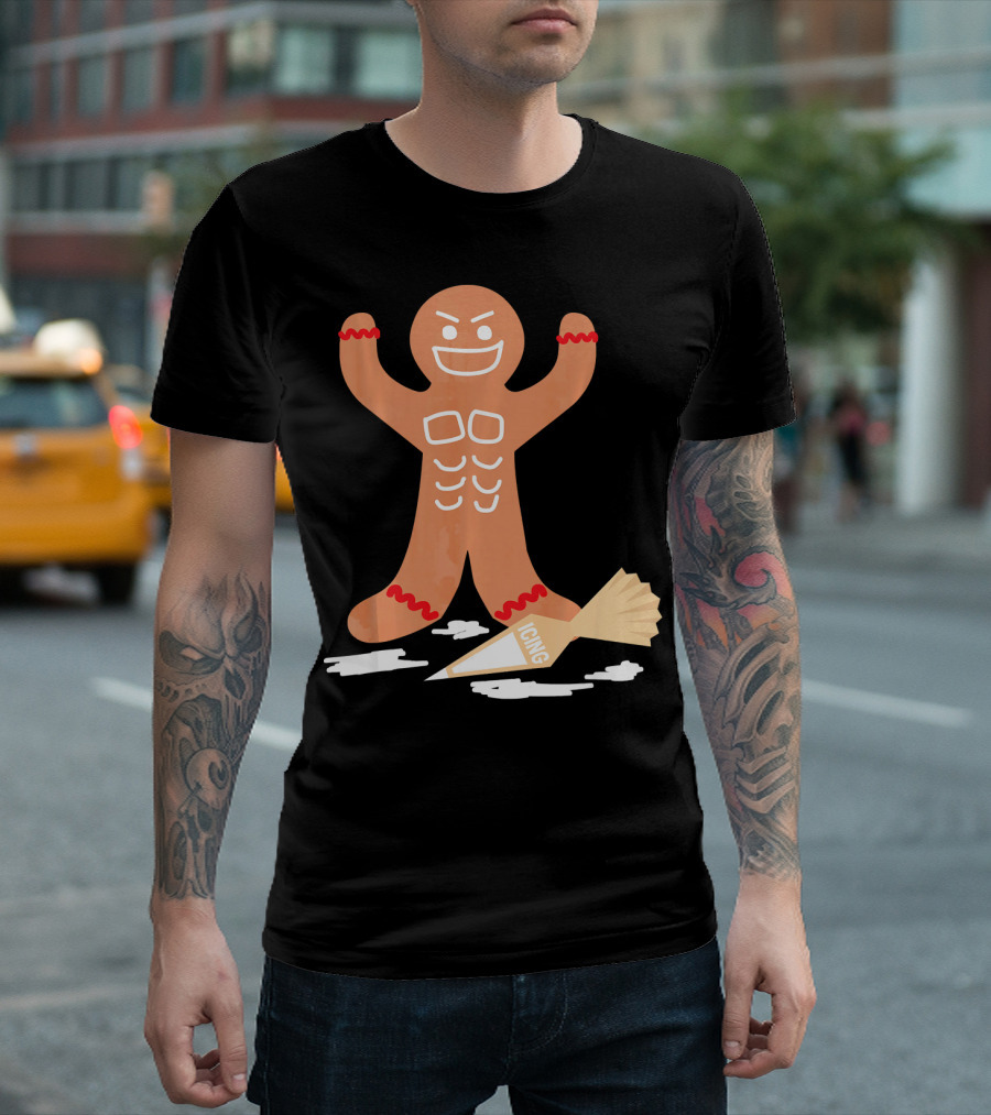 Christmas Gingerbread Muscle Man With Icing Power T-Shirt