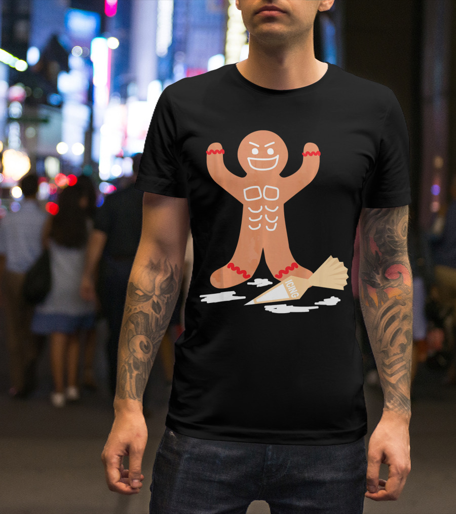 Christmas Gingerbread Muscle Man With Icing Power T-Shirt