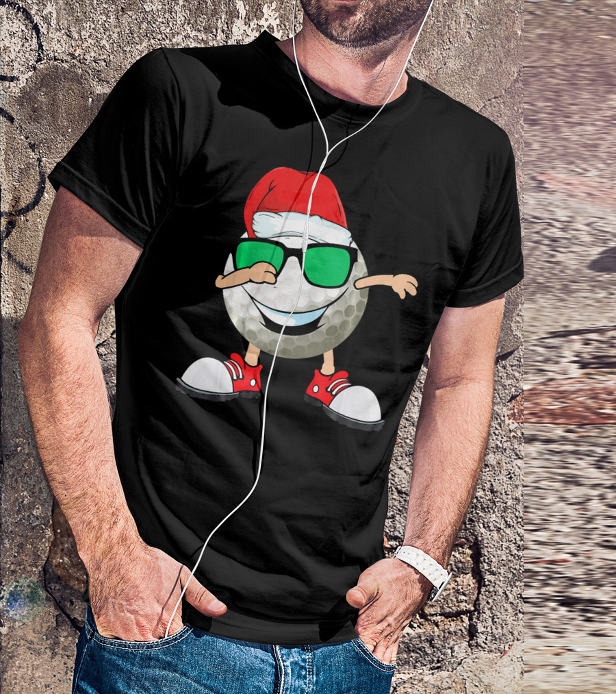 Dabbing Golf Ball With Santa Hat And Sunglasses T-Shirt