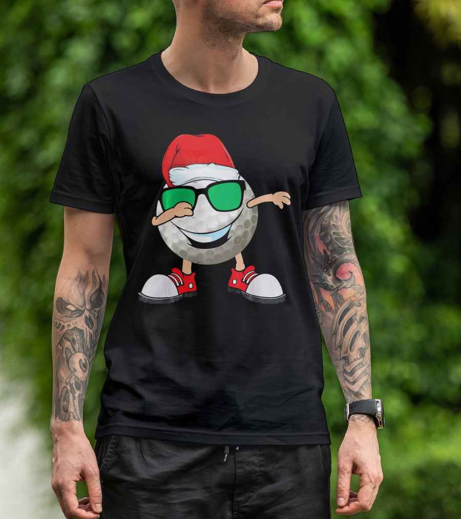 Dabbing Golf Ball With Santa Hat And Sunglasses T-Shirt