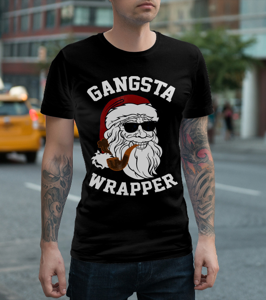 Gangsta Wrapper Santa Smoking Pipe with Sunglasses T-Shirt