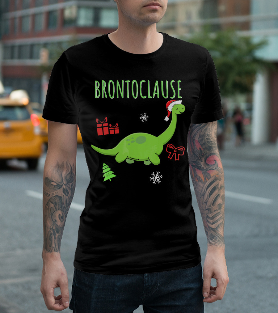 Brontoclause Christmas Dinosaur with Santa Hat and Holiday Gifts T-Shirt