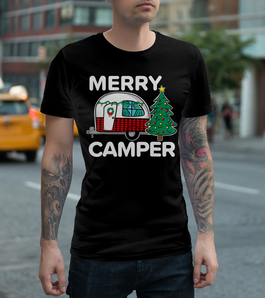 Merry Camper Vintage Camper Christmas Tree Retro Holiday Decor T-Shirt
