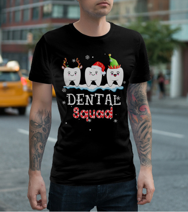 Christmas Dental Squad Hygienist Dentist Festive Teeth Reindeer Santa Elf T-Shirt