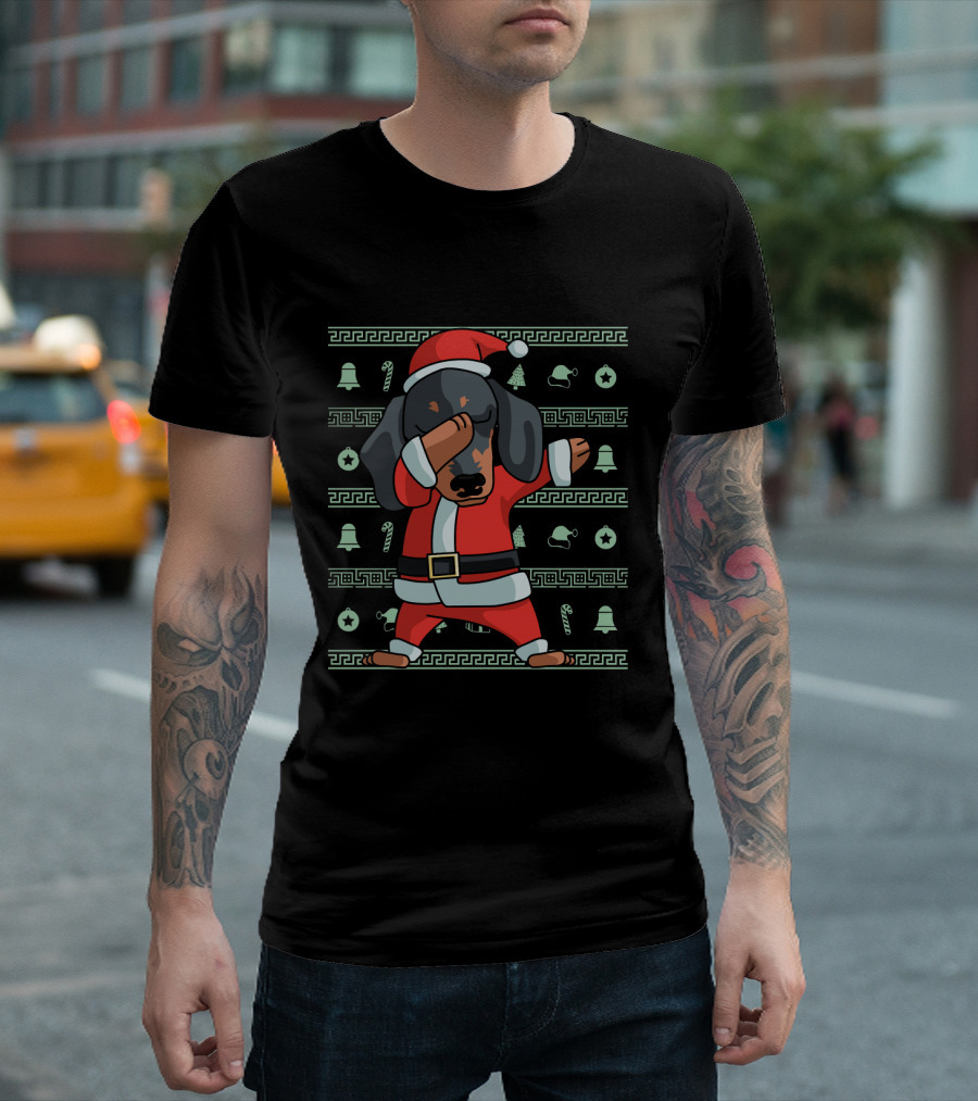 Dabbing Dachshund Santa Funny Christmas Holiday T-Shirt