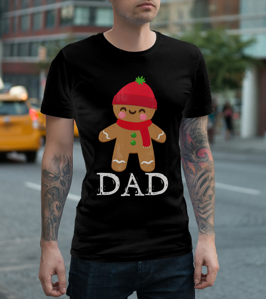 Gingerbread Dad Christmas Matching Pajama Festive Holiday Red Hat Scarf T-Shirt