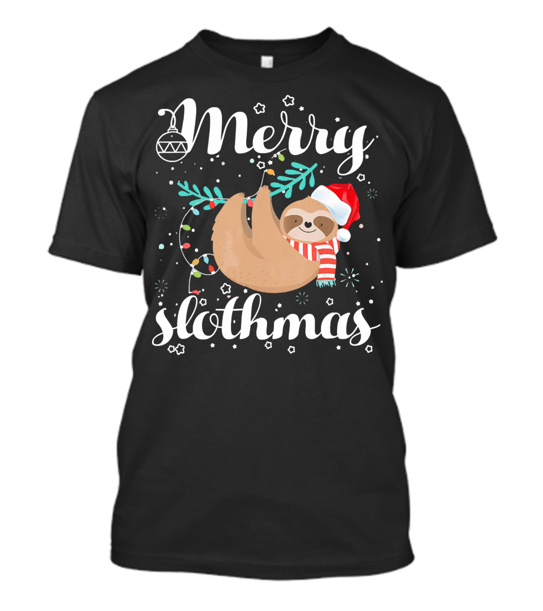 Merry Slothmas Santa Hat Lights Christmas Sloth T-Shirt