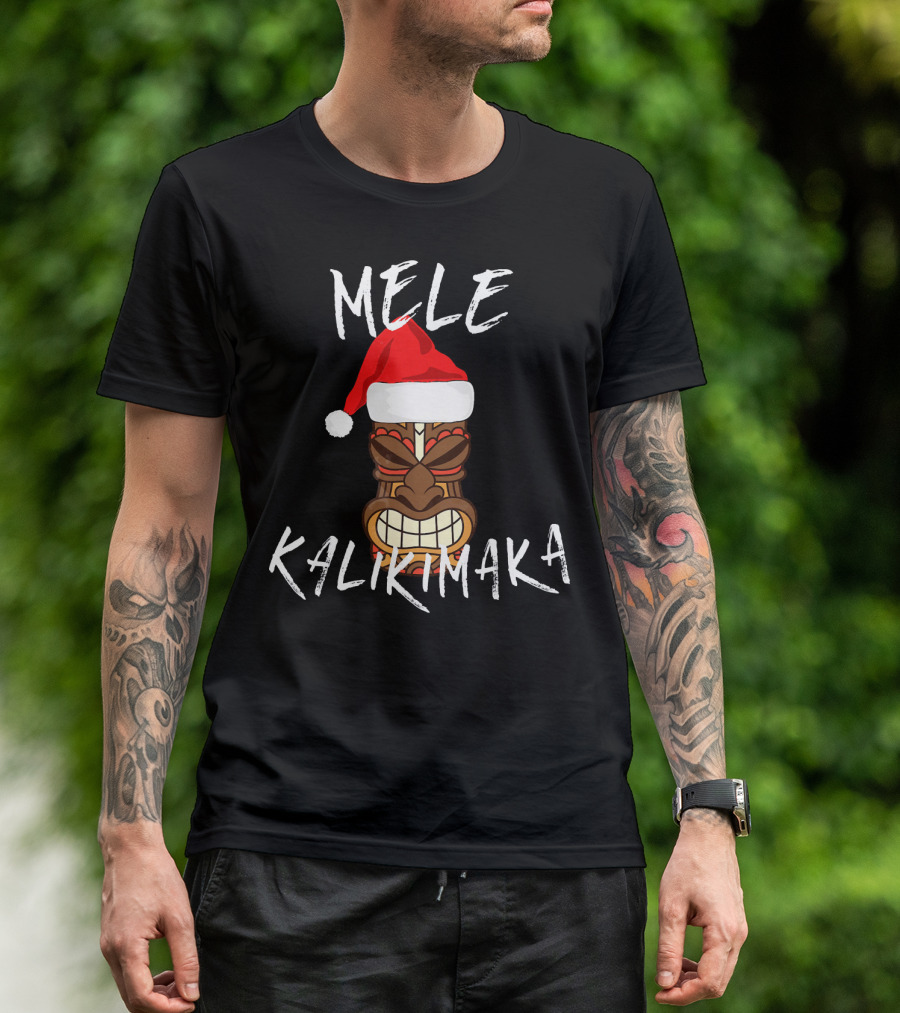 Mele Kalikimaka Tiki Santa Hat Merry Christmas Haw T-Shirt