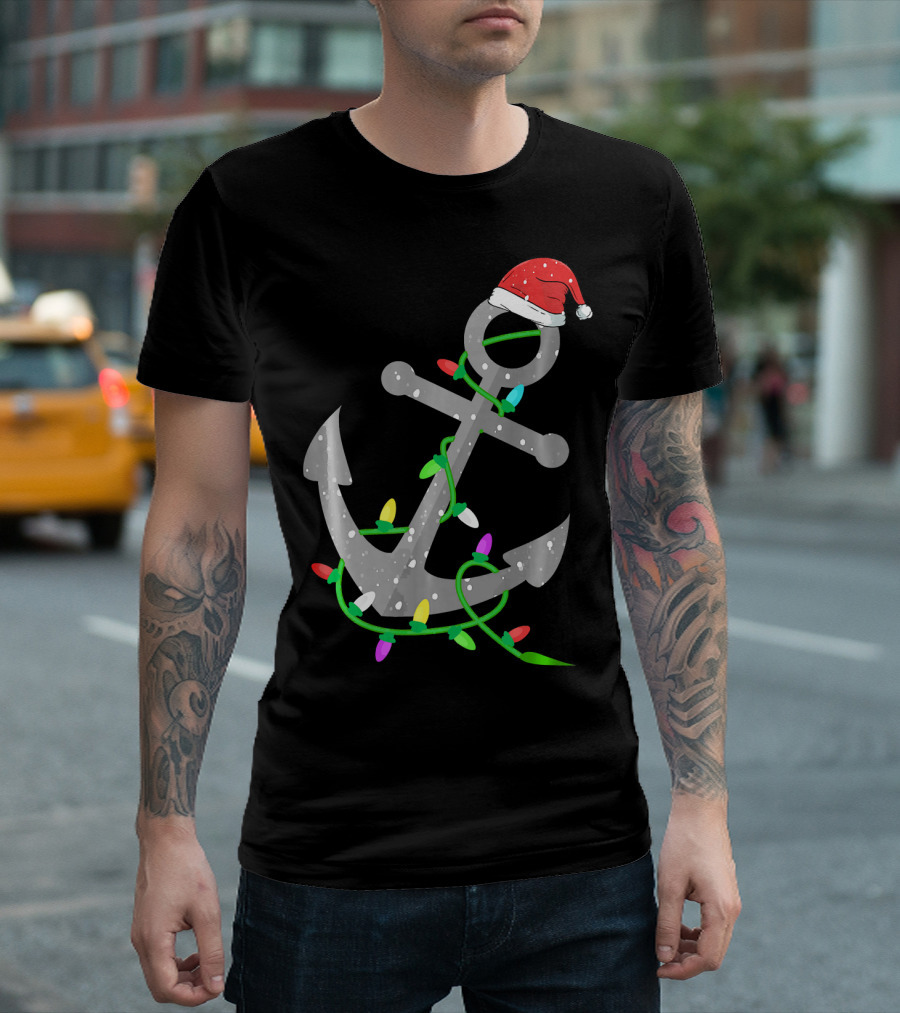 Merry Captain Santa Anchor With Christmas Lights T-Shirt