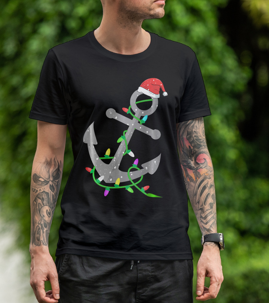 Merry Captain Santa Anchor With Christmas Lights T-Shirt
