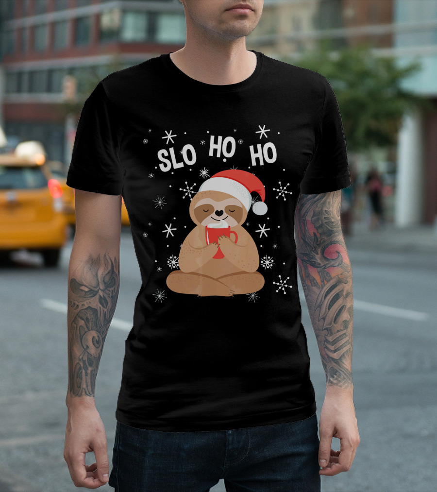 Slo Ho Ho Merry Slothmas Christmas Sloth Santa Hat T-Shirt