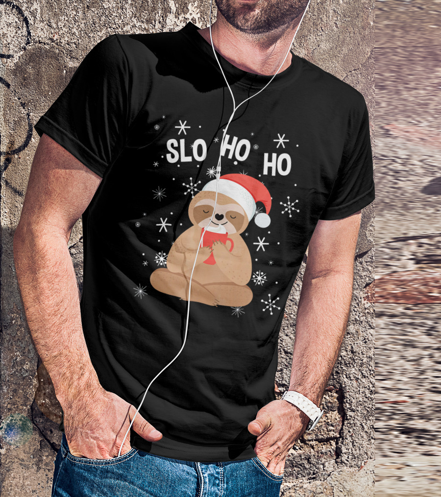 Slo Ho Ho Merry Slothmas Christmas Sloth Santa Hat T-Shirt