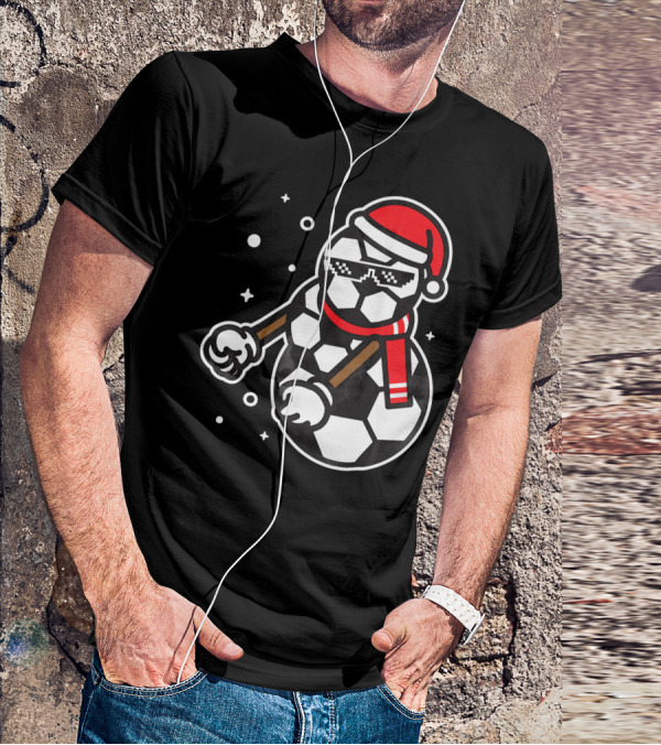 Soccer Player Snowman Funny Boy Girl Christmas Cool Santa Hat Pixel Glasses T-Shirt