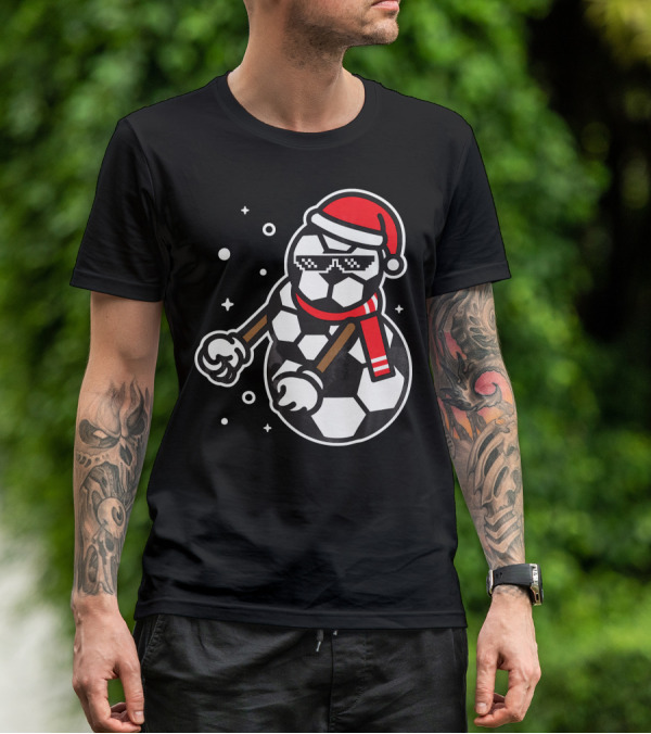 Soccer Player Snowman Funny Boy Girl Christmas Cool Santa Hat Pixel Glasses T-Shirt