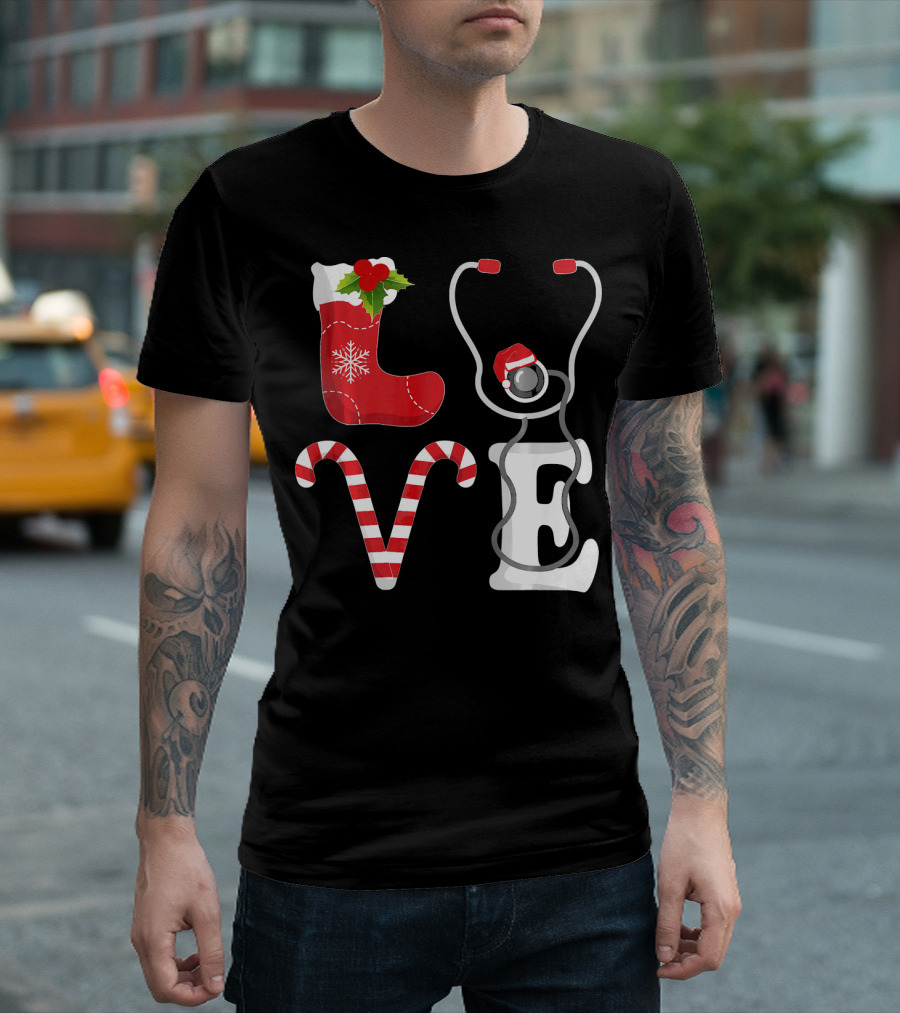 Christmas Nurse Love Santa Stethoscope T-Shirt