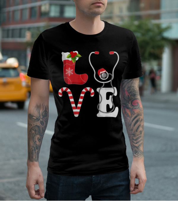 Christmas Nurse Love Santa Stethoscope T-Shirt