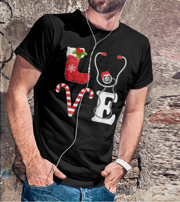 Christmas Nurse Love Santa Stethoscope T-Shirt