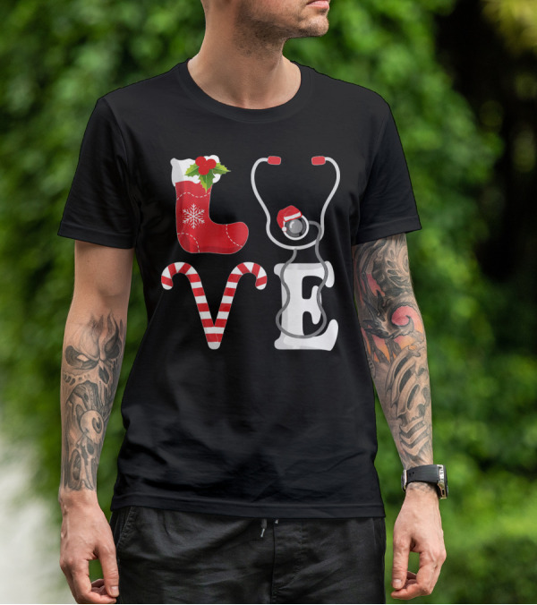 Christmas Nurse Love Santa Stethoscope T-Shirt